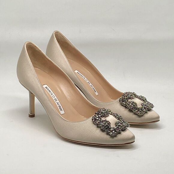 Manolo Blahnik Hangisi 70 Embellished Satin Pumps size 37 - Picture 2 of 13